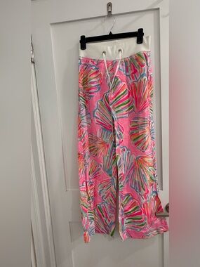 Lilly Pulitzer neon multicolor linen the beach pant w/ cotton drawstring waist